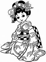 Colorir Japonesas Maravilhosas Meninas Kimonos Desenhos sketch template