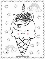 Unicorn Coloring Pages Printable Colouring Ice Cream Cone Book Sweet Super Rainbows Surrounded Stars sketch template