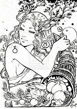 Coloring Pages Goddess Earth Drawing Deviantart Adult Alice Tattoo Drawings Colouring Gaia Pagan Fairy Visit Choose Board sketch template