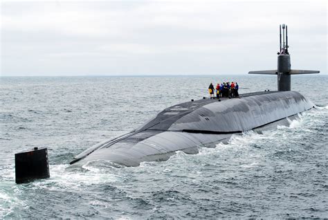 ohio class ballistic missile submarine uss rhode island ssbn  blue crew returns
