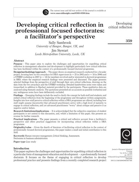 developing critical reflection  professional focused doctorates