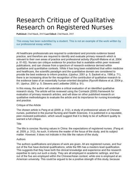 research critique  qualitative research  registered nurses