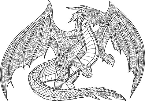 dragon digital printable coloring page medium difficulty etsy canada