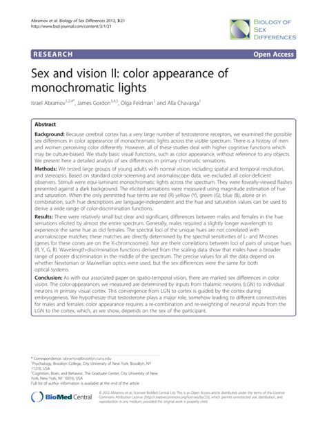 Pdf Sex And Vision Ii Color Appearance Of Monochromatic Lights