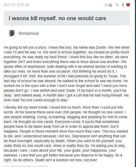 I Wanna Kill Myself No One Would Care Tm Going To Tell