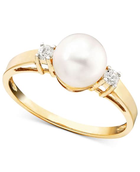 lyst macys cultured freshwater pearl mm  diamond accent ring   gold  metallic