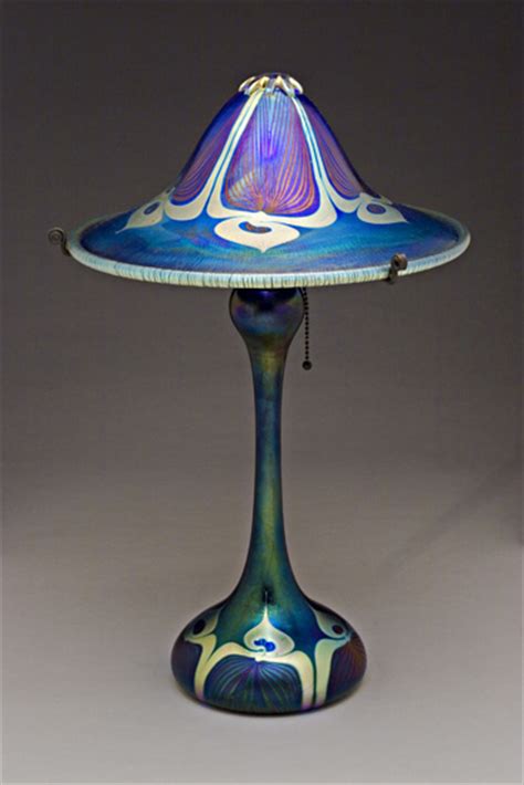 large flared blue peacock lamp  carl radke art glass lamp artful home