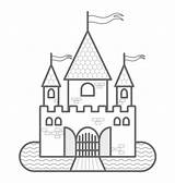 Castle Drawbridge Moat Coloring Illustrations Vector Stock Gates Towers Fairytale Flags Three Clip sketch template