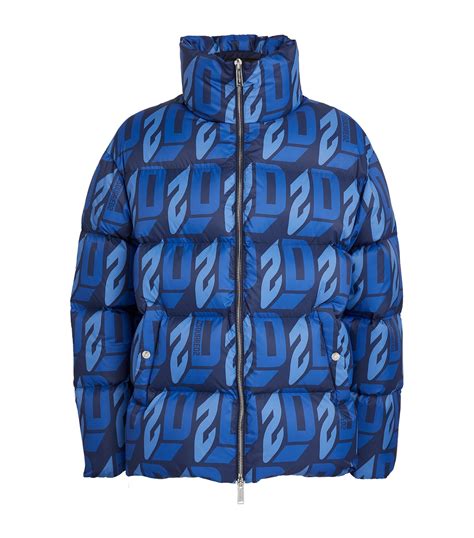dsquared2 blue monogram print puffer jacket harrods uk