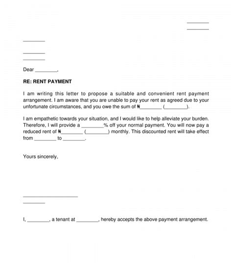 rent payment plan letter sample template