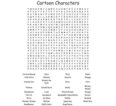 cartoon characters word search wordmint word search printable vrogue