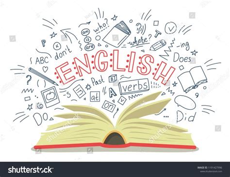 english open book  language hand drawn doodles  lettering