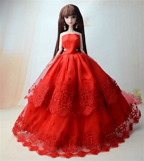 Red Lace Doll Dress Princess Clothing For Barbie Doll
