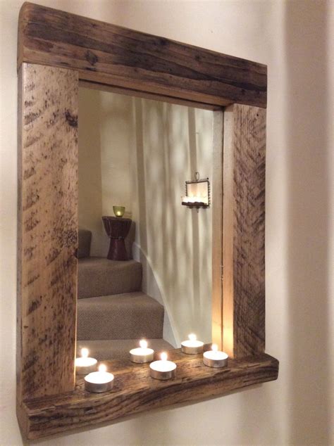 wooden wood mirror  shelf handmade reclaimed wood pine rustic bespoke  woodshopgb