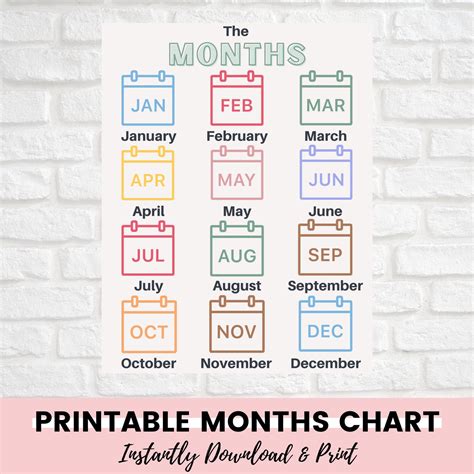 months chart educational printable printable homeschool etsy