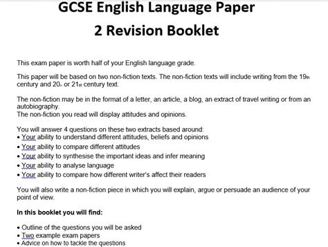 english gcse paper  revision booklet teaching resources