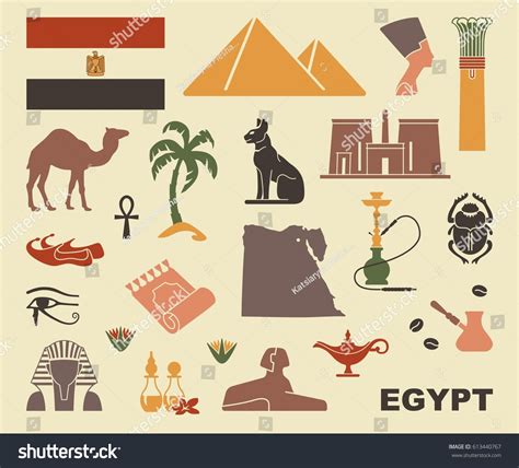 traditional egyptian stylized icons flat vector stock