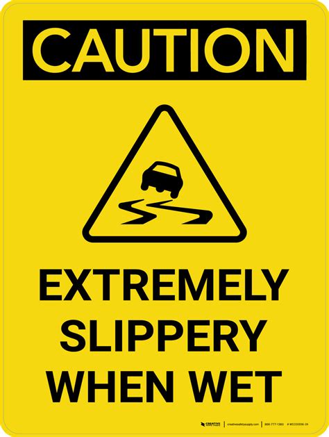 Caution Extremely Slippery When Wet Portrait With Icon Wall Sign