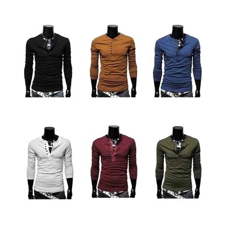 S5q New Man Compression Top Henley Neck Long Sleeve Casual