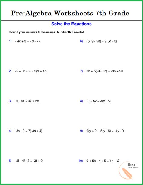 grade expressions  equations worksheet  tessshebaylo