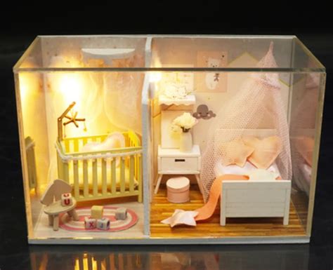 nursery bedroom diy miniature roombox kit pinky chic baby etsy