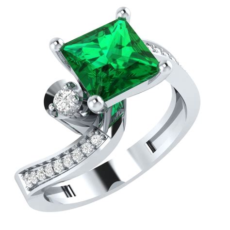 ct princess cut emerald sim  white gold finish swirl engagement ring cz moissanite