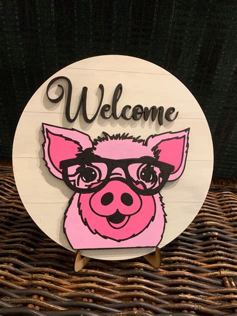 cute pig  sign pig  glasses sign piggy sign etsy