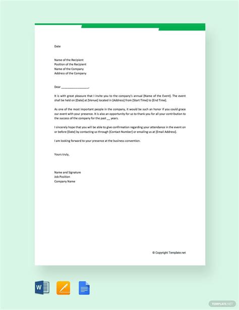 formal business invitation letter  google docs word pages