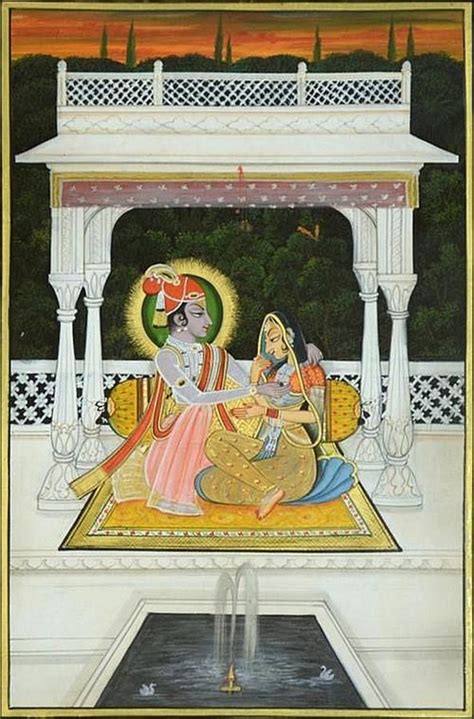 Indo Persian School Lord Krishna With Radha Under A
