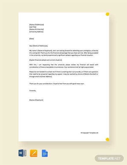 letter  financial support    letter template collection