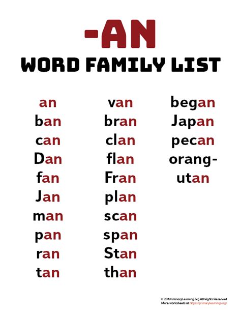 word family list word families word family list word family worksheets
