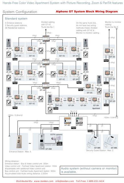 aiphone gt color audio video intercom system block wiring diagram