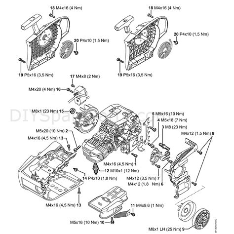 stihl ms  chainsaw ms  mix parts diagram tightening torques