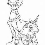 Digimon Coloring Pages Hellokids Gabumon Matt Gomamon Heroes Joe sketch template