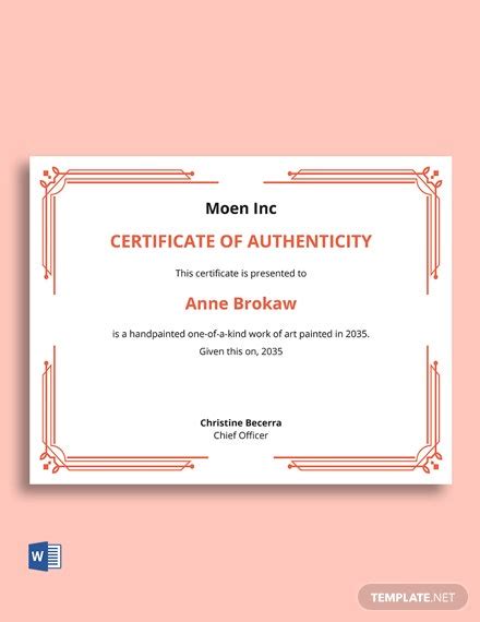 blank certificate  authenticity template word templatenet