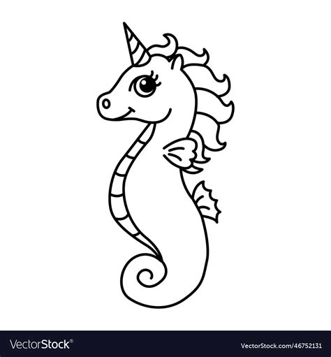 sea unicorn cartoon coloring page royalty  vector image