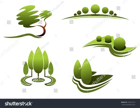 landscape design logo elementstrees shrubs plants stock illustration  shutterstock