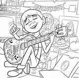 Coco Colorear Guitarra Tocando Guitare Joue Morningkids Hector Pixar sketch template