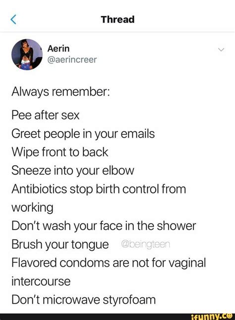 Aerin Aerincreer Always Remember Pee After Sex Greet People In Your