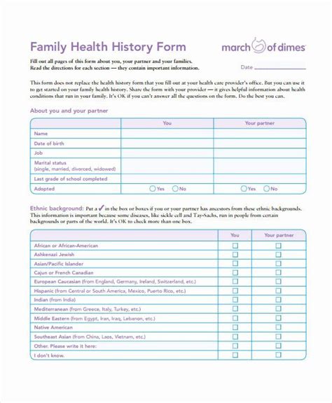 printable family medical history form template fillable samples