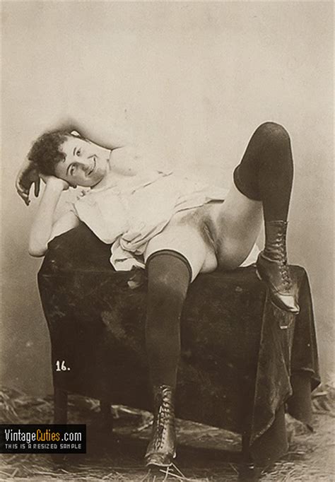 retro girl looking like a man poses with her hairy vagina vintage