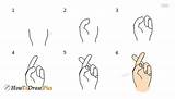 Fingers Crossed Draw Drawing Step Tutorial sketch template