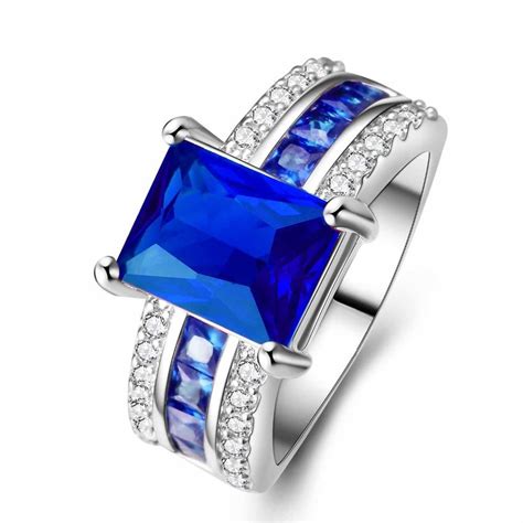 Blue And White Cubic Zirconia Ring Fashion Rings Engagement Ring Sizes