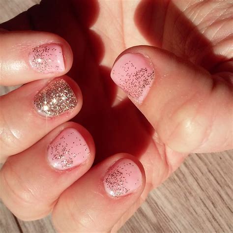 light pink nails  gold glitter home family style
