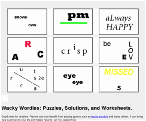 wackyusacom wacky wordies solutions puzzles  worksheets answers