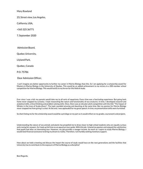 sample application letter  scholarship grant letter  intent