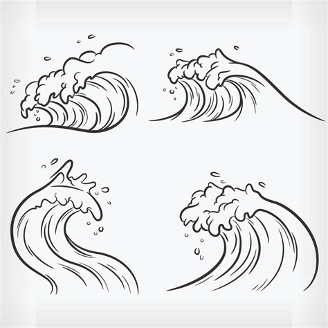 doodle ocean wave handdrawn outline sketch beach vector drawing