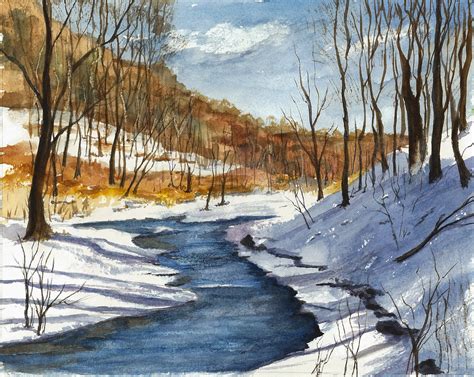 winter landscape watercolor paintings  getdrawings
