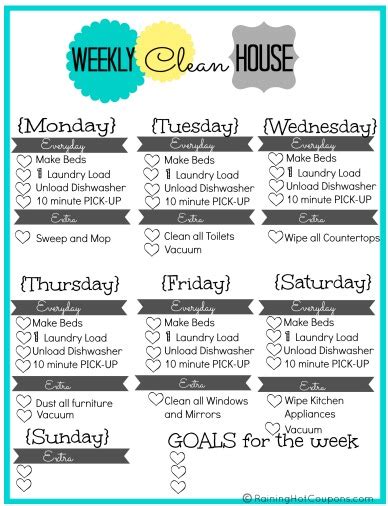 Free Printable Weekly House Cleaning List