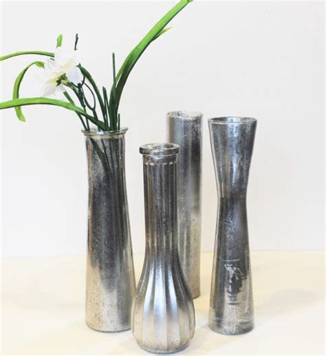 Mercury Glass Vase Set Of 4 With A Touch Of Silver Finish Perfect For